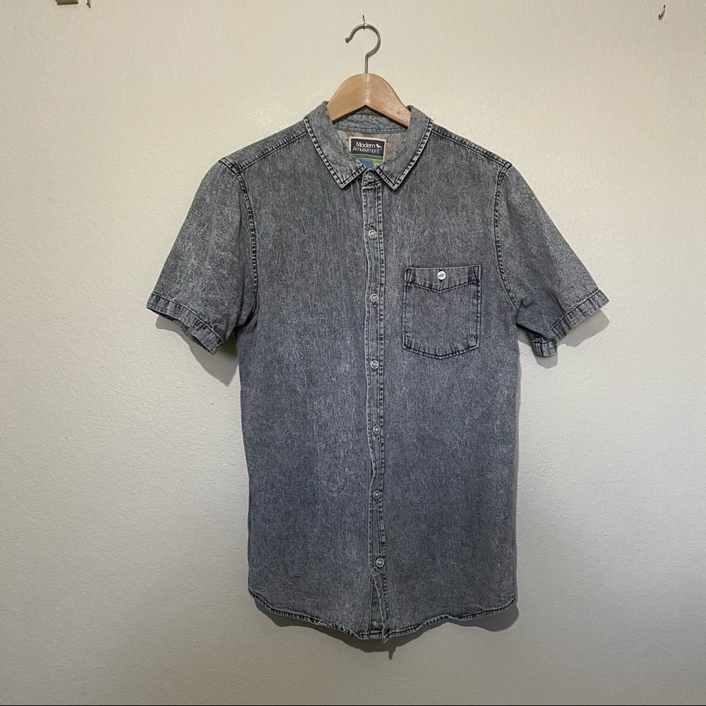 Modern Amusement Acid Wash Button Up Shirt